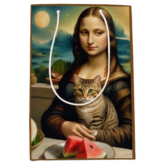 Mona Lisa & haar kat - Zomerstemming \ Medium Cadeauzakje (Voorkant)