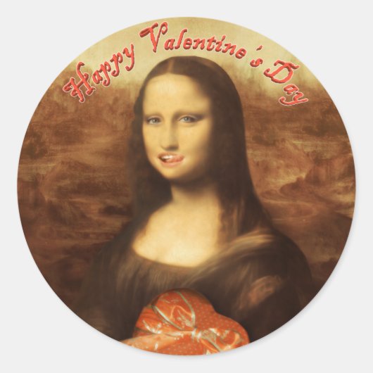 Mona Lisa Hart Valentijnsdag Kus Ronde Sticker (Voorkant)