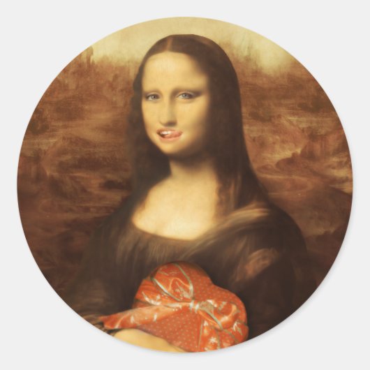 Mona Lisa Heart Valentine's Day Kiss Ronde Sticker (Voorkant)