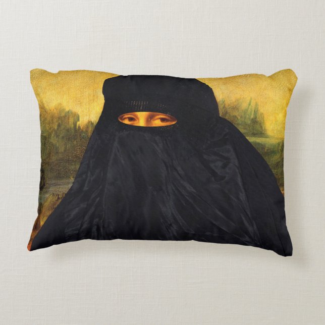 Mona Lisa Hidden Behind Burqa Accent Kussen (Achterkant)
