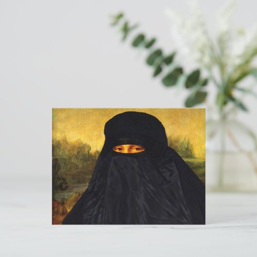 Mona Lisa Hidden Behind Burqa Briefkaart (Staand voorkant)