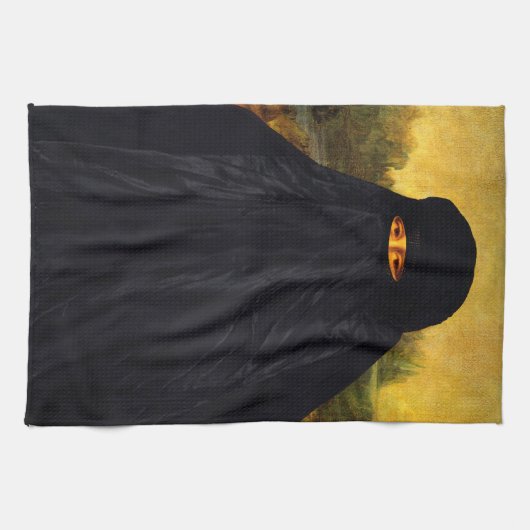 Mona Lisa Hidden Behind Burqa Theedoek (Horizontaal)