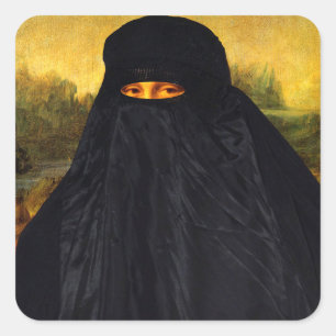 Mona Lisa Hidden Behind Burqa Vierkante Sticker