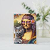 Mona Lisa Hippie Roken Grijs Kat Briefkaart (Staand voorkant)