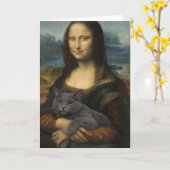 Mona Lisa Holding Elegant Gray Cat                 Kaart (Gele Bloem)