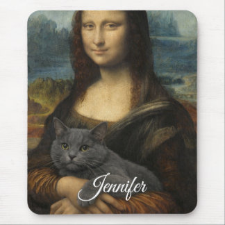Mona Lisa Holding Elegant Gray Cat                 Muismat