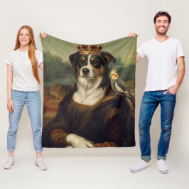 Mona Lisa-hond met Cockatiel-papegaai fleece deken