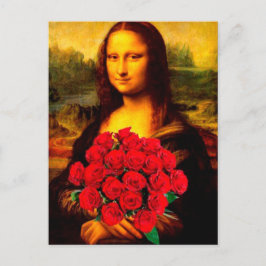 Mona Lisa houdt de rode rozen Leonardo Da Vinci va Briefkaart
