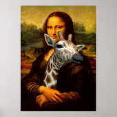 Mona Lisa houdt een Giraffe in de lucht Poster (Voorkant)