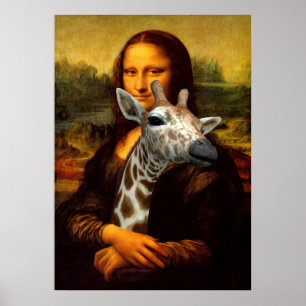 Mona Lisa houdt een Giraffe in de lucht Poster