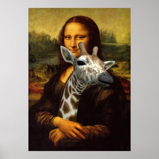 Mona Lisa houdt een Giraffe in de lucht Poster (Voorkant)
