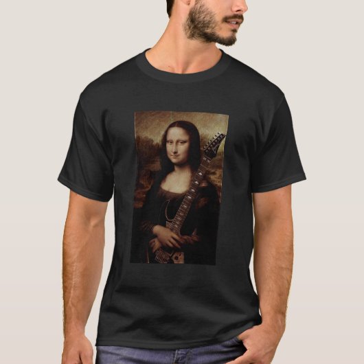 Mona Lisa houdt een gitaar Guitar speler vast T-shirt (Voorkant)