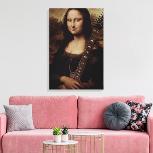 Mona Lisa houdt een gitaar vast Canvas Afdruk (Insitu (Woonkamer))