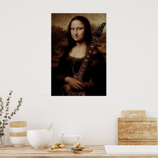 Mona Lisa houdt een gitaar vast Poster (Keuken)