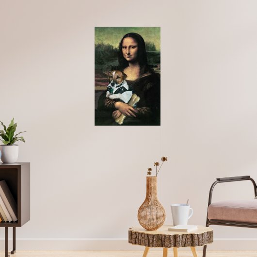Mona Lisa houdt een hond en een bot vast Poster (Woonkamer 3)