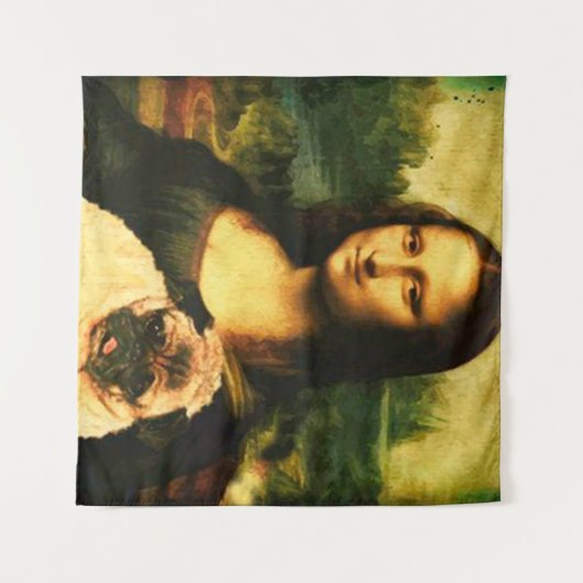 Mona Lisa houdt een pug vol, Pug-liefhebber Wandkleed (Voorkant (horizontaal))