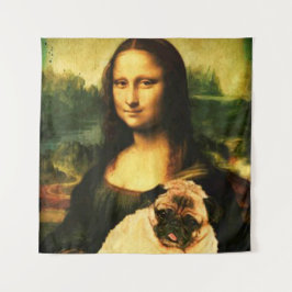 Mona Lisa houdt een pug vol, Pug-liefhebber Wandkleed