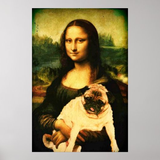 Mona Lisa houdt een pug vol, Pug-liefhebbers Poster (Voorkant)