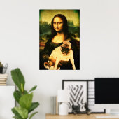 Mona Lisa houdt een pug vol, Pug-liefhebbers Poster (Thuiskantoor)