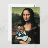 Mona Lisa houdt haar hond en een bot vast Briefkaart (Voorkant / Achterkant)