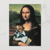 Mona Lisa houdt haar hond en een bot vast Briefkaart (Voorkant)