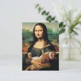 Mona Lisa houdt haar kat Leonardo da Vinci vast Briefkaart