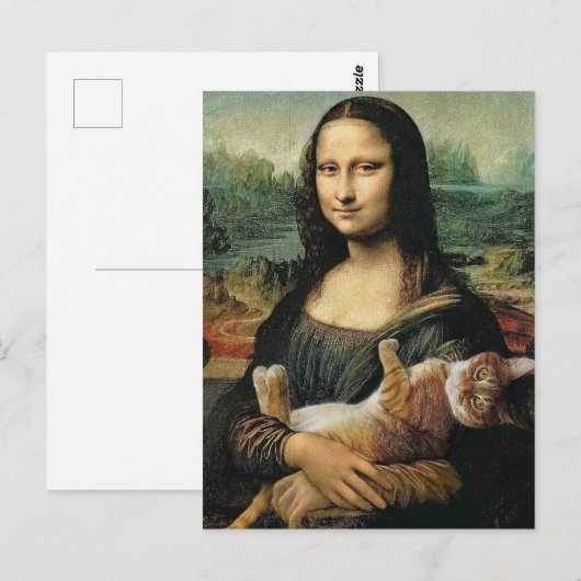 Mona Lisa houdt haar kat Leonardo da Vinci vast Briefkaart (Voorkant / Achterkant)