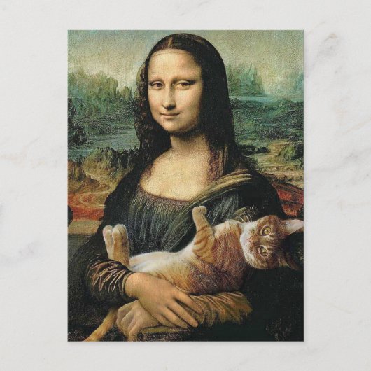Mona Lisa houdt haar kat Leonardo da Vinci vast Briefkaart (Voorkant)