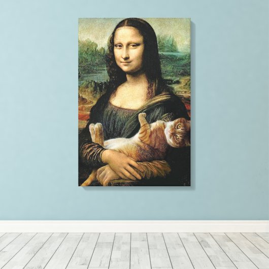 Mona Lisa houdt haar kat Leonardo da Vinci vast Canvas Afdruk (Insitu (Houten vloer))
