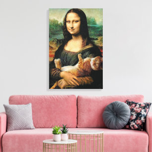 Mona Lisa houdt haar kat Leonardo da Vinci vast Canvas Afdruk