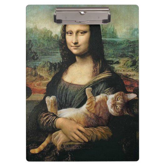 Mona Lisa houdt haar kat Leonardo da Vinci vast Klembord (Voorkant)