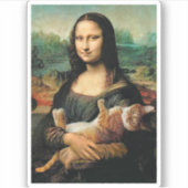 Mona Lisa houdt haar kat Leonardo da Vinci vast Sticker (Voorkant)