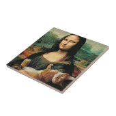 Mona Lisa houdt haar kat Leonardo da Vinci vast Tegeltje (Zijkant)