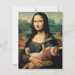 Mona Lisa houdt haar kat vast Feestdagenkaart
