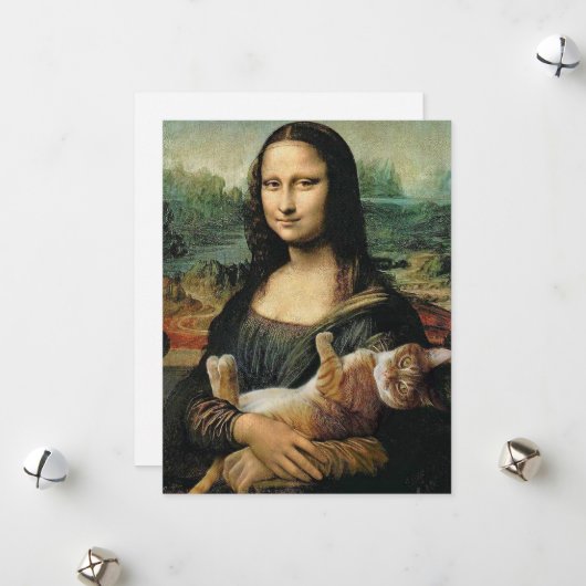 Mona Lisa houdt haar kat vast Feestdagenkaart (Voorkant / Achterkant in situ)