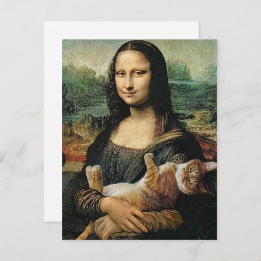 Mona Lisa houdt haar kat vast Feestdagenkaart (Voorkant / Achterkant)