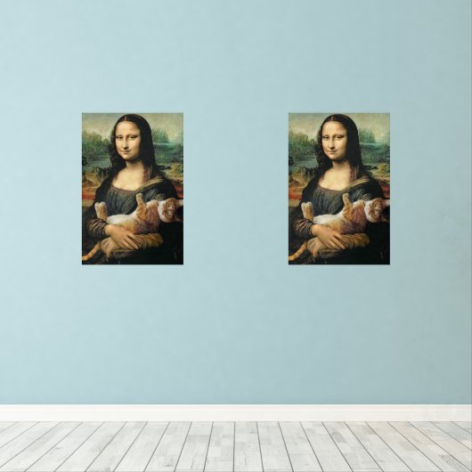 Mona Lisa houdt haar kat vast Muurkunst Sets (Houten vloer)