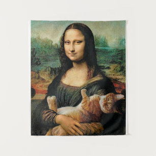 Mona Lisa houdt haar katart Leonardo da Vinci vast Wandkleed