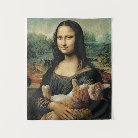 Mona Lisa houdt haar katart Leonardo da Vinci vast Wandkleed (Voorkant)