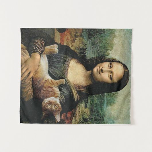 Mona Lisa houdt haar katart Leonardo da Vinci vast Wandkleed (Voorkant (horizontaal))