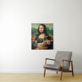 Mona Lisa houdt haar katart Leonardo da Vinci vast Wandkleed (In situ)