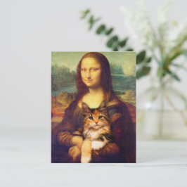 Mona Lisa houdt haar kattehuisdier Leonardo da Vin Briefkaart