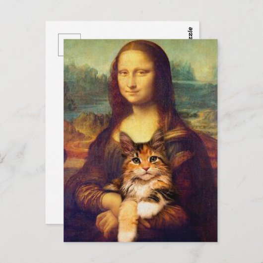 Mona Lisa houdt haar kattehuisdier Leonardo da Vin Briefkaart (Voorkant / Achterkant)