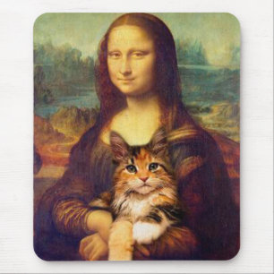 Mona Lisa houdt haar kattehuisdier Leonardo da Vin Muismat