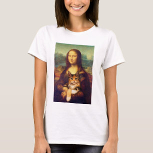 Mona Lisa houdt haar kattehuisdier Leonardo da Vin T-shirt