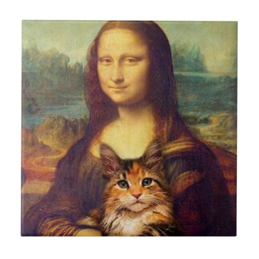 Mona Lisa houdt haar kattehuisdier Leonardo da Vin Tegeltje (Voorkant)