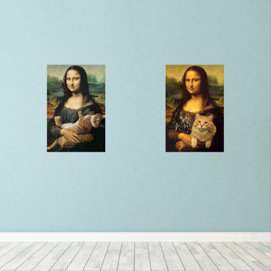 Mona Lisa houdt haar katten vast Muurkunst Sets (Houten vloer)