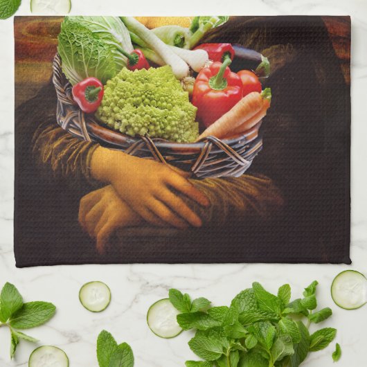 Mona Lisa houdt van groenten Theedoek (Gevouwen)
