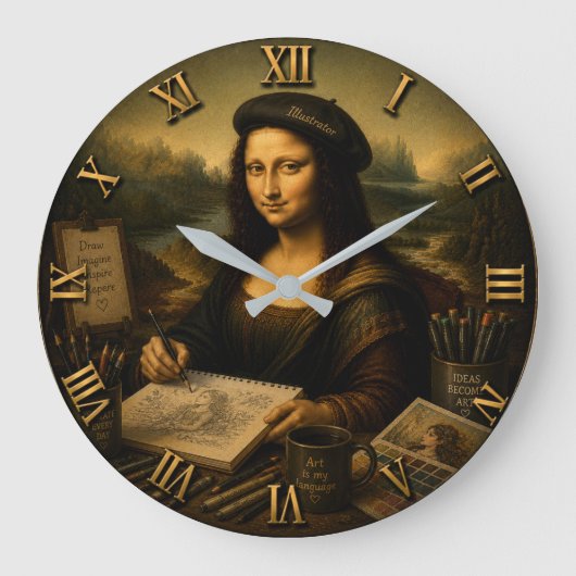 Mona Lisa Illustrator Funny Artist Studio Grote Klok (Voorkant)