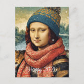 Mona Lisa  in beanie  - Happy 2026 Feestdagenkaart (Voorkant)